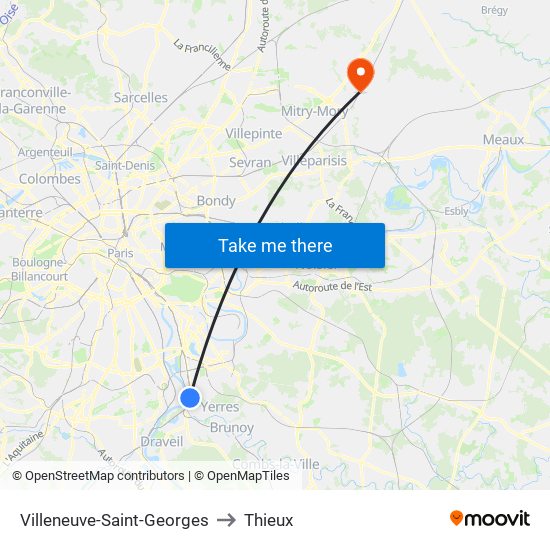 Villeneuve-Saint-Georges to Thieux map