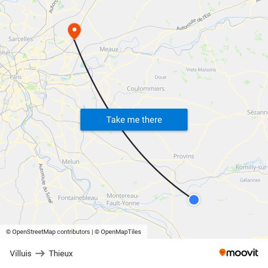 Villuis to Thieux map