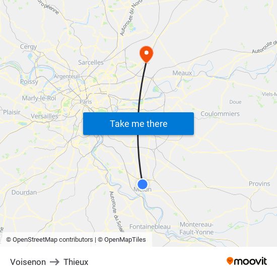 Voisenon to Thieux map
