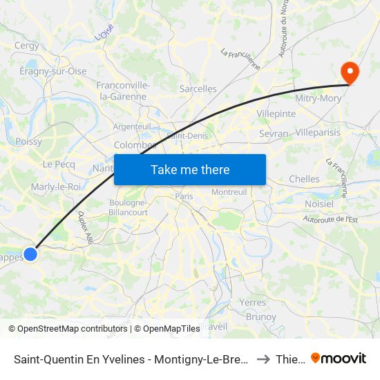 Saint-Quentin En Yvelines - Montigny-Le-Bretonneux to Thieux map