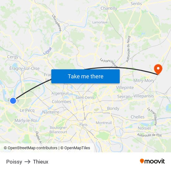 Poissy to Thieux map