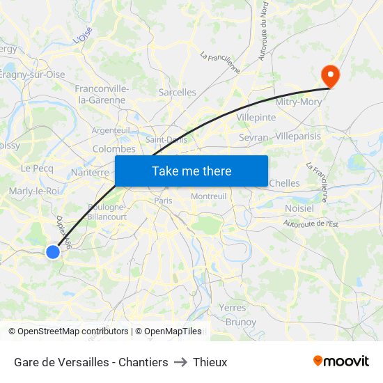 Gare de Versailles - Chantiers to Thieux map