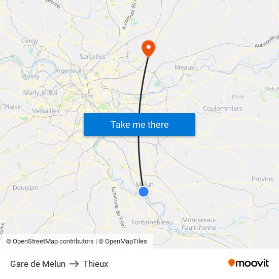 Gare de Melun to Thieux map