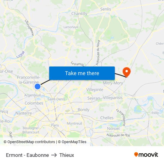 Ermont - Eaubonne to Thieux map