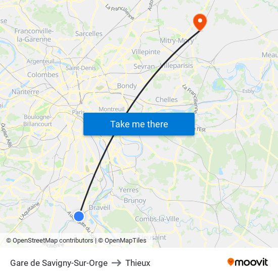 Gare de Savigny-Sur-Orge to Thieux map