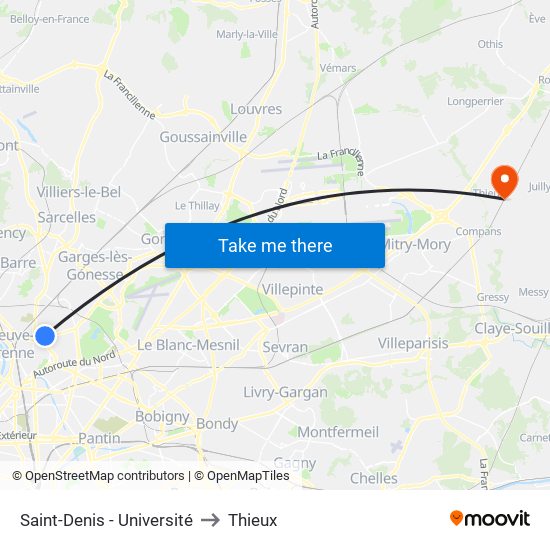 Saint-Denis - Université to Thieux map