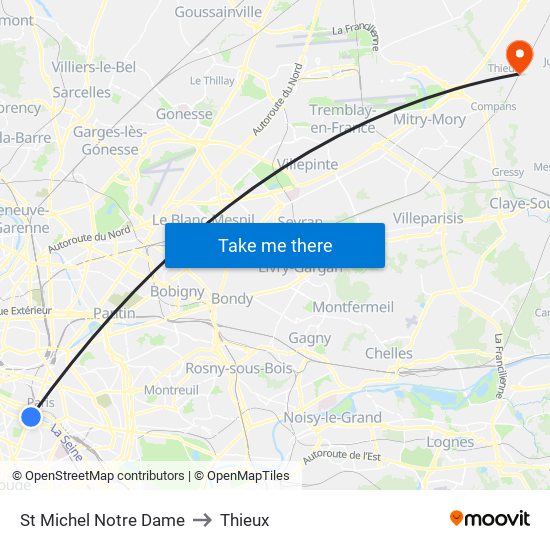 St Michel Notre Dame to Thieux map