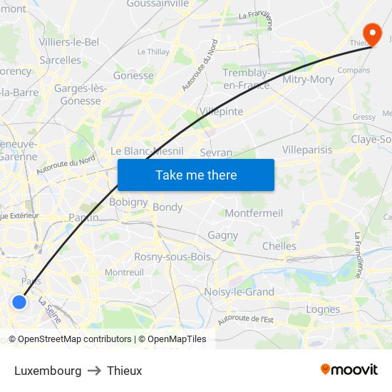 Luxembourg to Thieux map