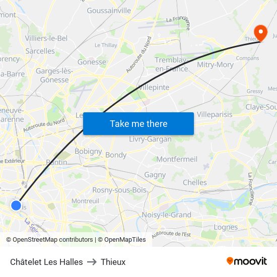 Châtelet Les Halles to Thieux map