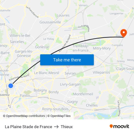 La Plaine Stade de France to Thieux map