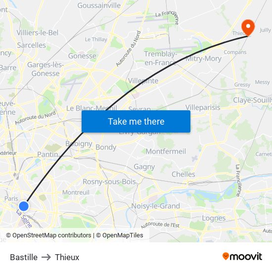 Bastille to Thieux map