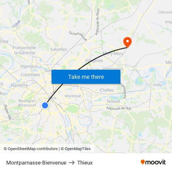 Montparnasse-Bienvenue to Thieux map