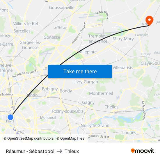 Réaumur - Sébastopol to Thieux map