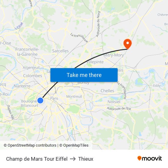 Champ de Mars Tour Eiffel to Thieux map