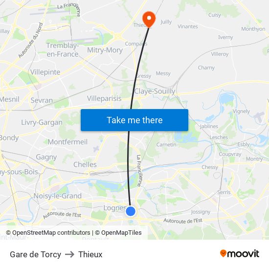 Gare de Torcy to Thieux map