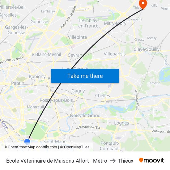 École Vétérinaire de Maisons-Alfort - Métro to Thieux map