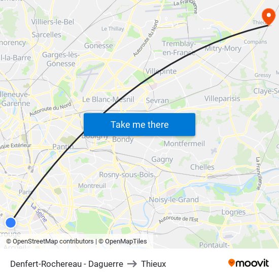 Denfert-Rochereau - Daguerre to Thieux map