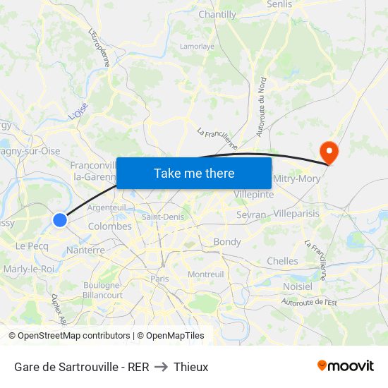 Gare de Sartrouville - RER to Thieux map