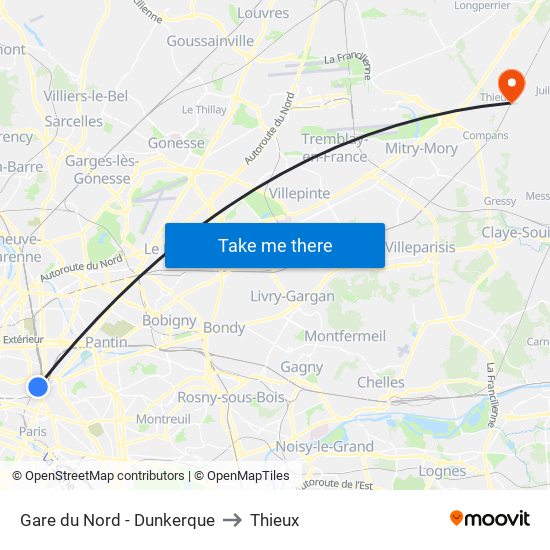 Gare du Nord - Dunkerque to Thieux map