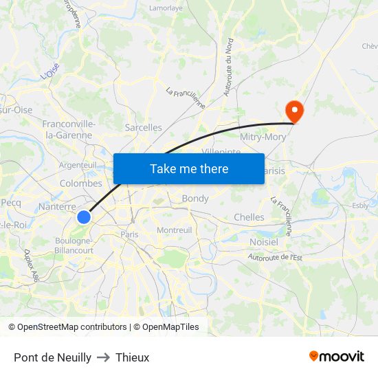 Pont de Neuilly to Thieux map