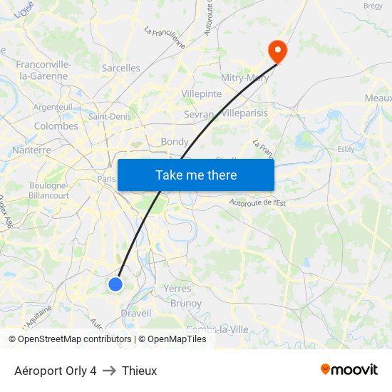 Aéroport Orly 4 to Thieux map