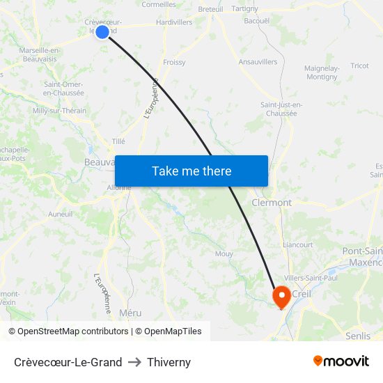 Crèvecœur-Le-Grand to Thiverny map