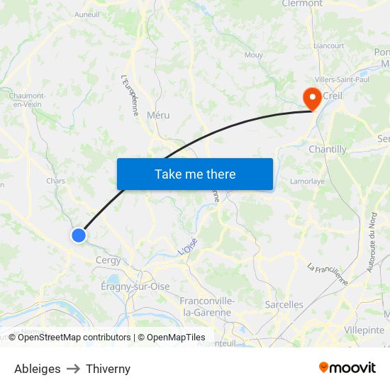 Ableiges to Thiverny map