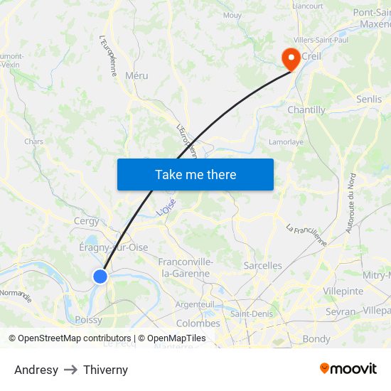 Andresy to Thiverny map