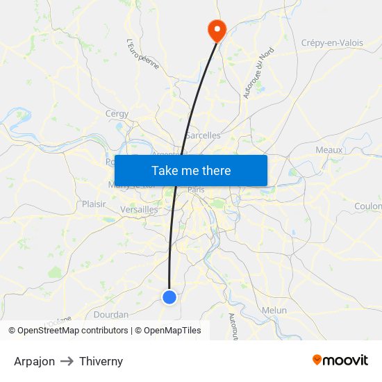 Arpajon to Thiverny map