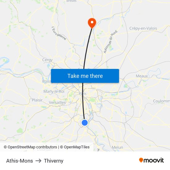 Athis-Mons to Thiverny map