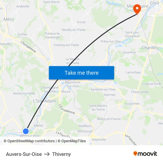 Auvers-Sur-Oise to Thiverny map