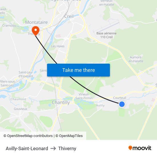Avilly-Saint-Leonard to Thiverny map