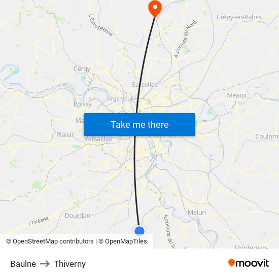 Baulne to Thiverny map