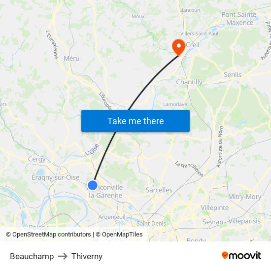 Beauchamp to Thiverny map