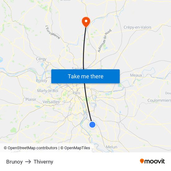 Brunoy to Thiverny map
