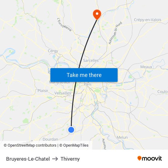 Bruyeres-Le-Chatel to Thiverny map