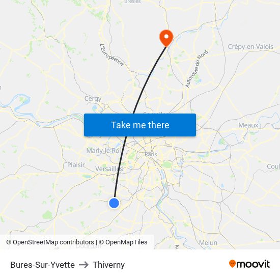 Bures-Sur-Yvette to Thiverny map