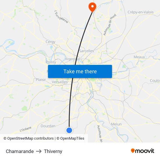 Chamarande to Thiverny map