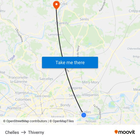 Chelles to Thiverny map