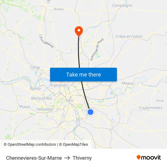 Chennevieres-Sur-Marne to Thiverny map