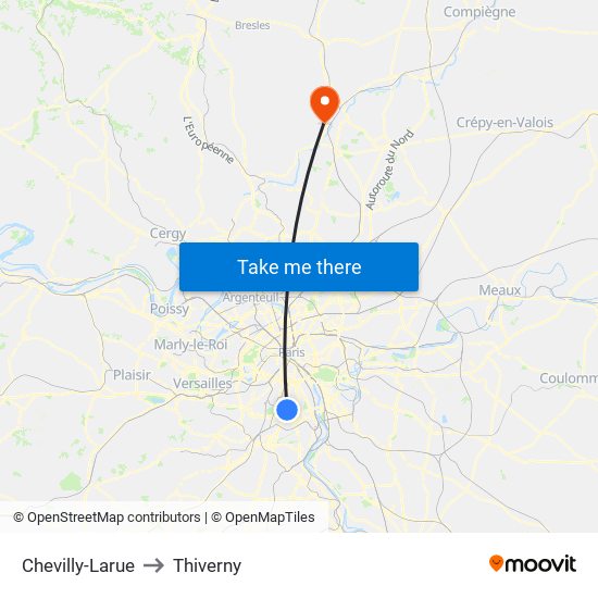 Chevilly-Larue to Thiverny map