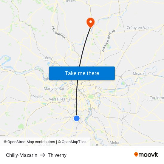 Chilly-Mazarin to Thiverny map