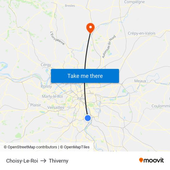 Choisy-Le-Roi to Thiverny map