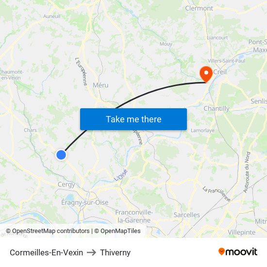 Cormeilles-En-Vexin to Thiverny map