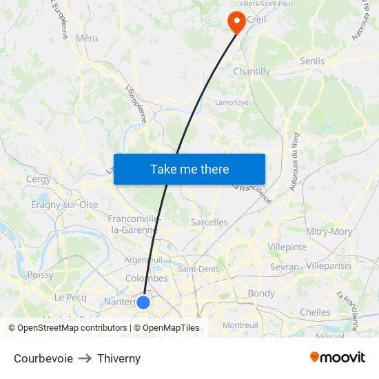 Courbevoie to Thiverny map