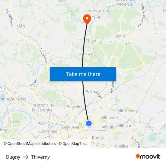 Dugny to Thiverny map