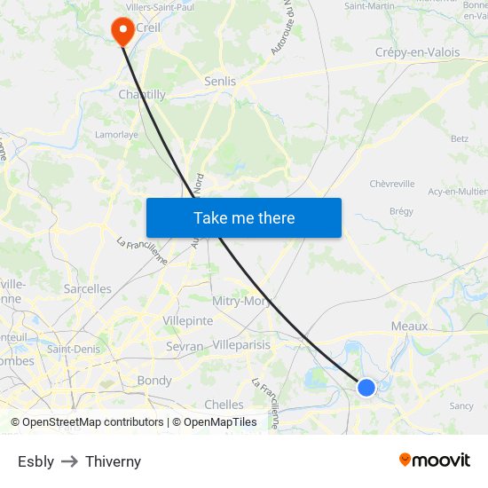 Esbly to Thiverny map