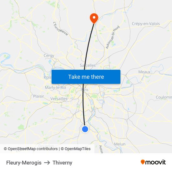 Fleury-Merogis to Thiverny map
