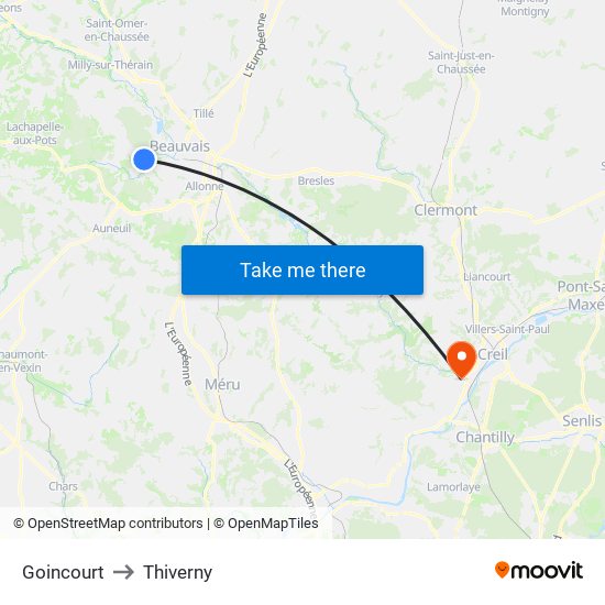 Goincourt to Thiverny map