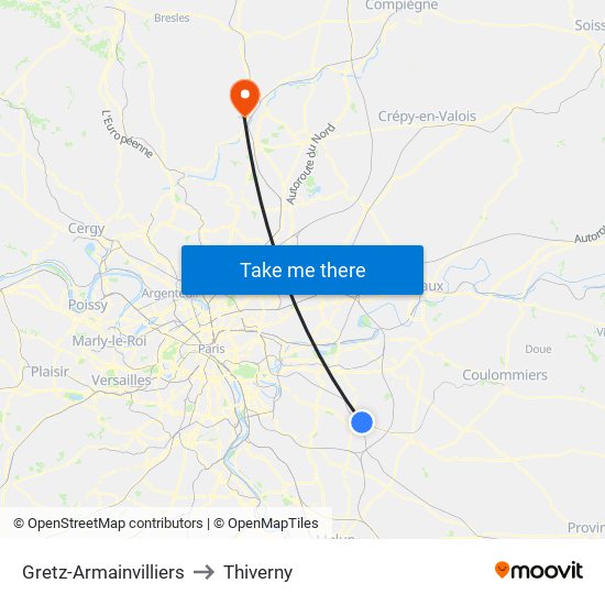 Gretz-Armainvilliers to Thiverny map